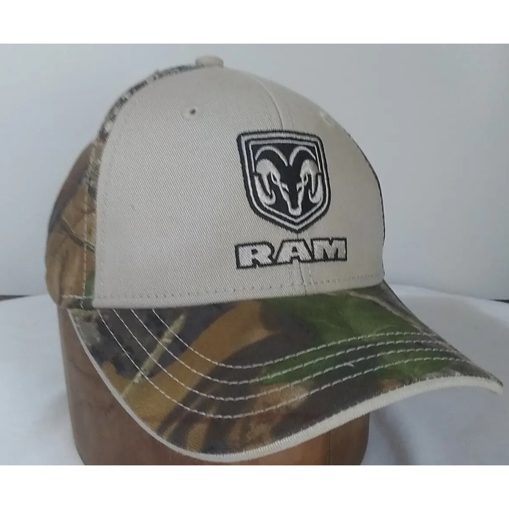 Dodge Ram Baseball Cap Hat Strap Back Hook Loop Camo Tan‎ Embroidered Logo READ